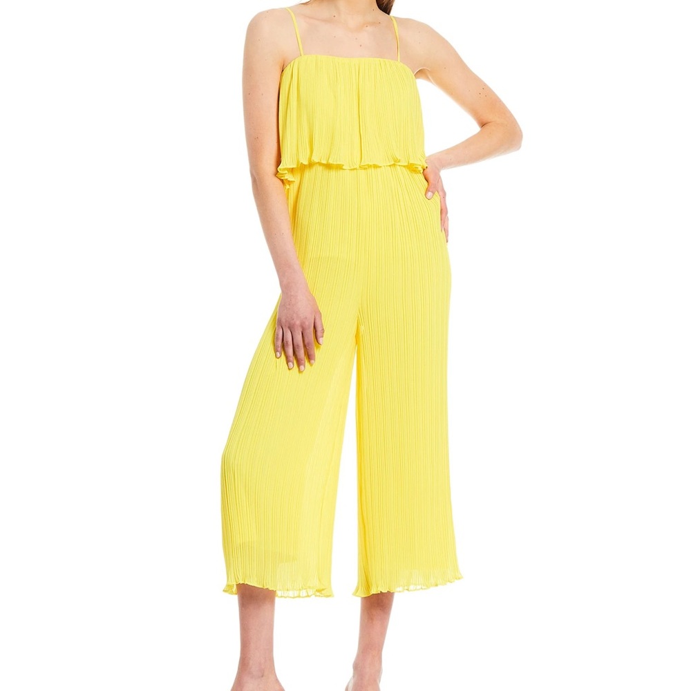 Riley Micro-Pleat Spaghetti Strap Sleeveless Wide Leg Cropped Jumpsuit